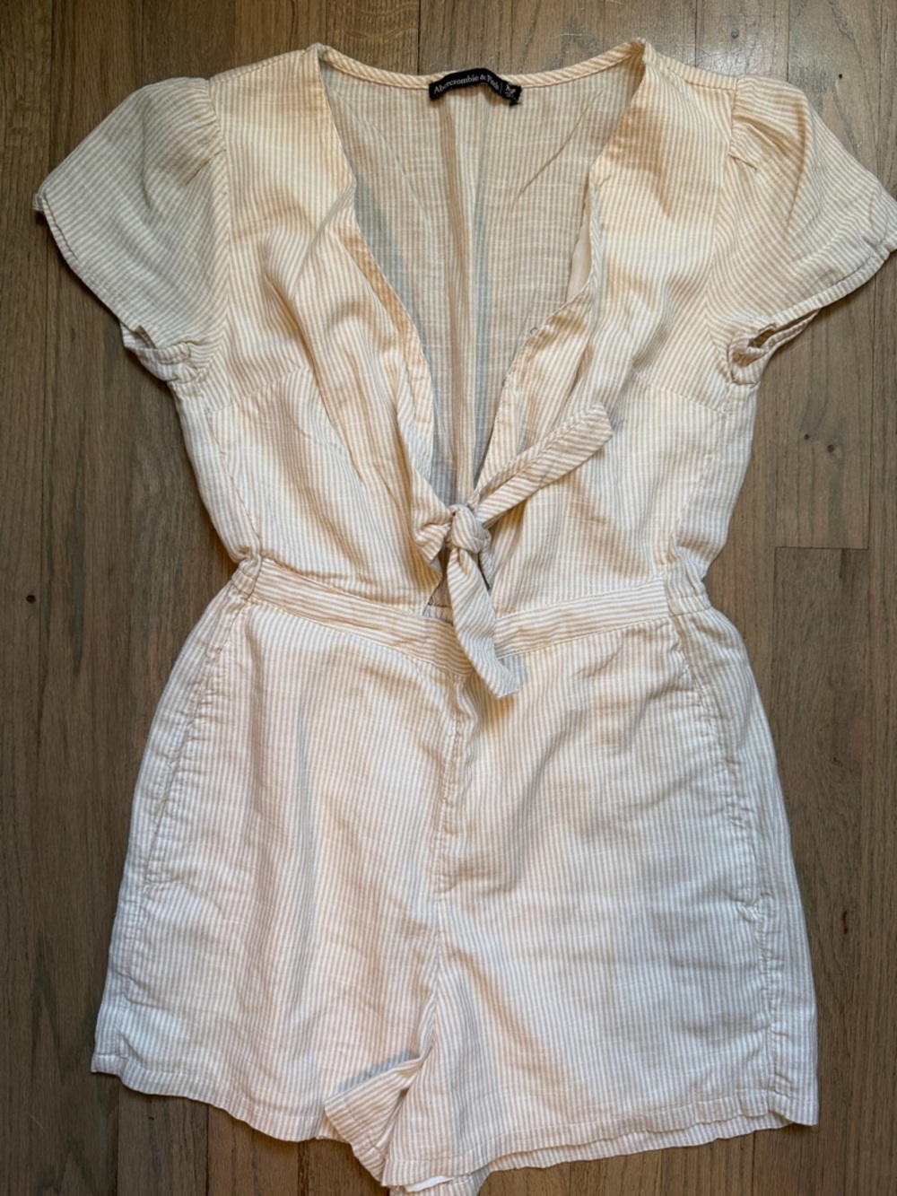 Abercrombie & Fitch Cream and White Striped Tie-Front Romper
